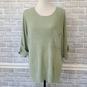 Anna Kaci Green Oversized Loose Knit Stretchy Sweater Casual Lagenlook NEW Large